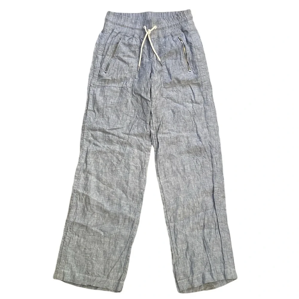 Athleta Cabo Linen Wide Leg Light Blue Pants Elastic Comfort - Picture 4 of 8